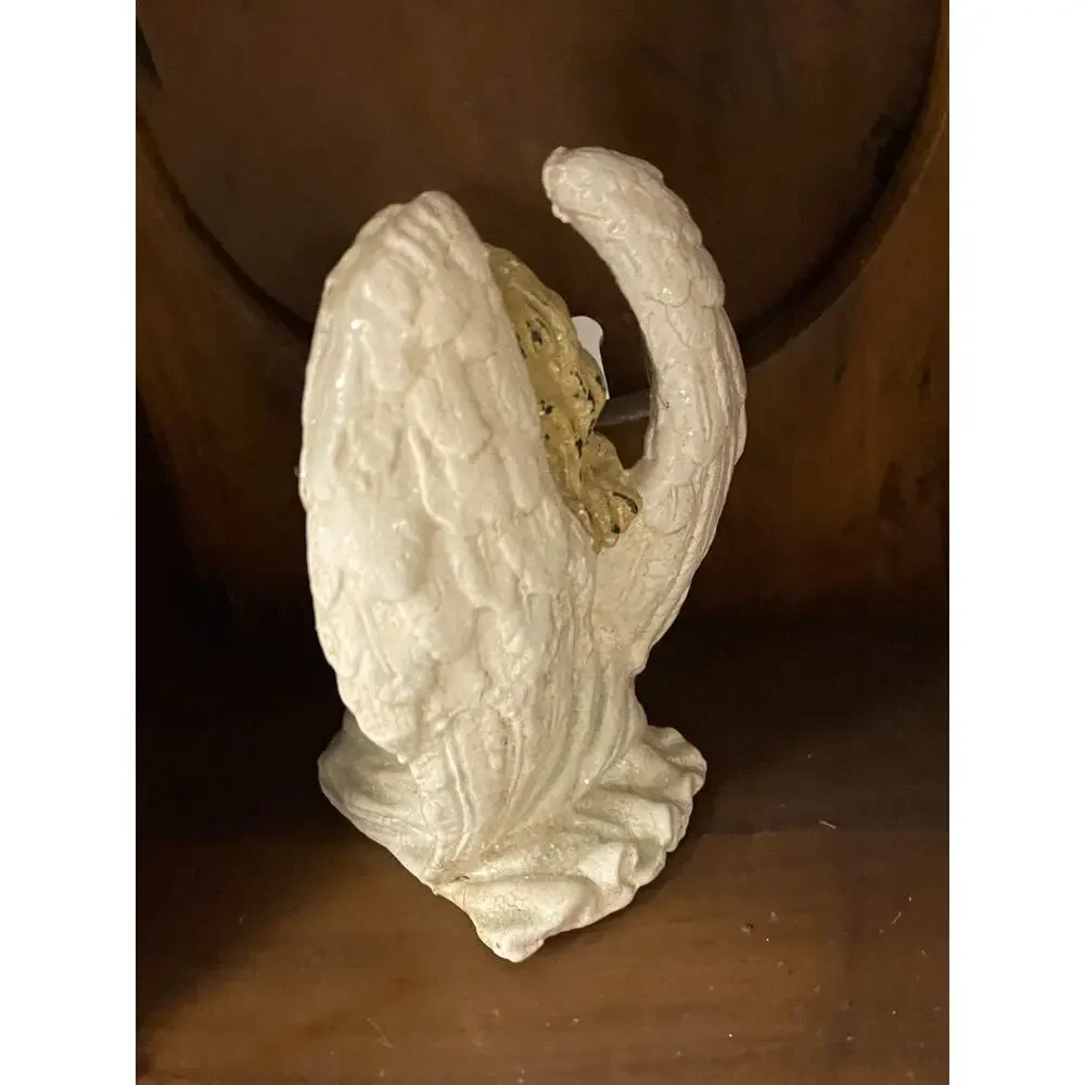 Vintage Wooden Cathedral Clock Case Cabinet Shrine Arched Door Angel Figurine